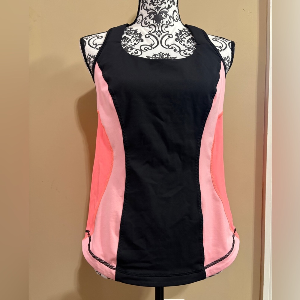 Lululemon Cardio Kick Tank in black, bleached coral, and pop orange size 12
